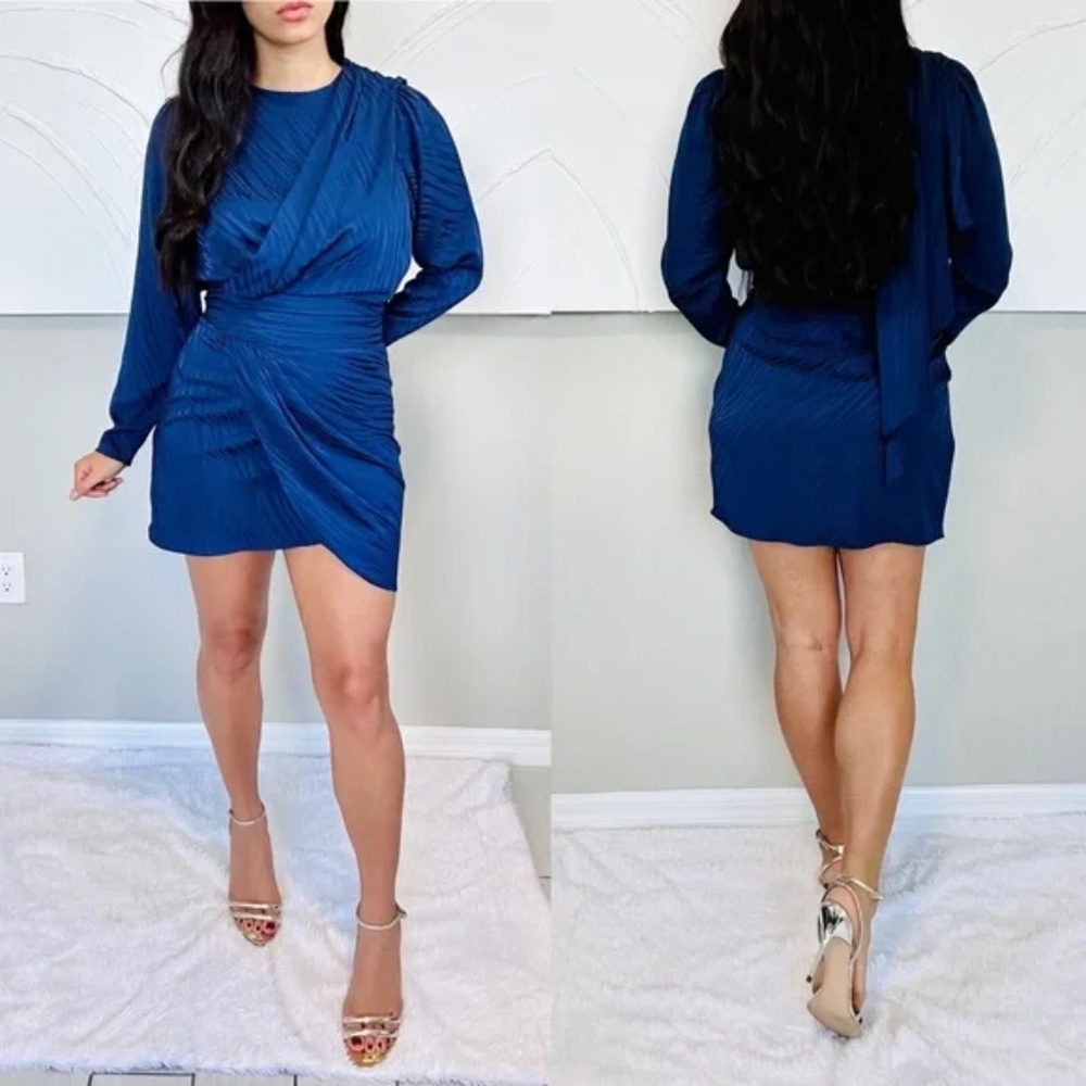 Ronny Kobo Shanaya Drape Mini Dress Navy Zebra